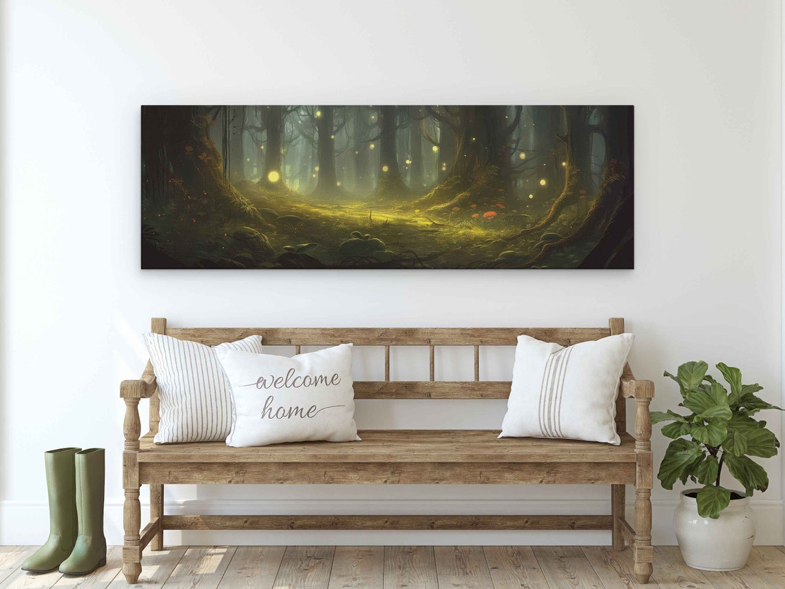 Glowing Firefly Forest Dark Night Magical Panoramic Art Poster - Image 3