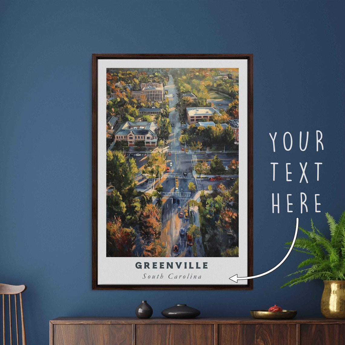 Greenville South Carolina Acrylic Painting Travel Art Framed Wall Art Framed Fine Art Poster Paper Print Travel Home Decor