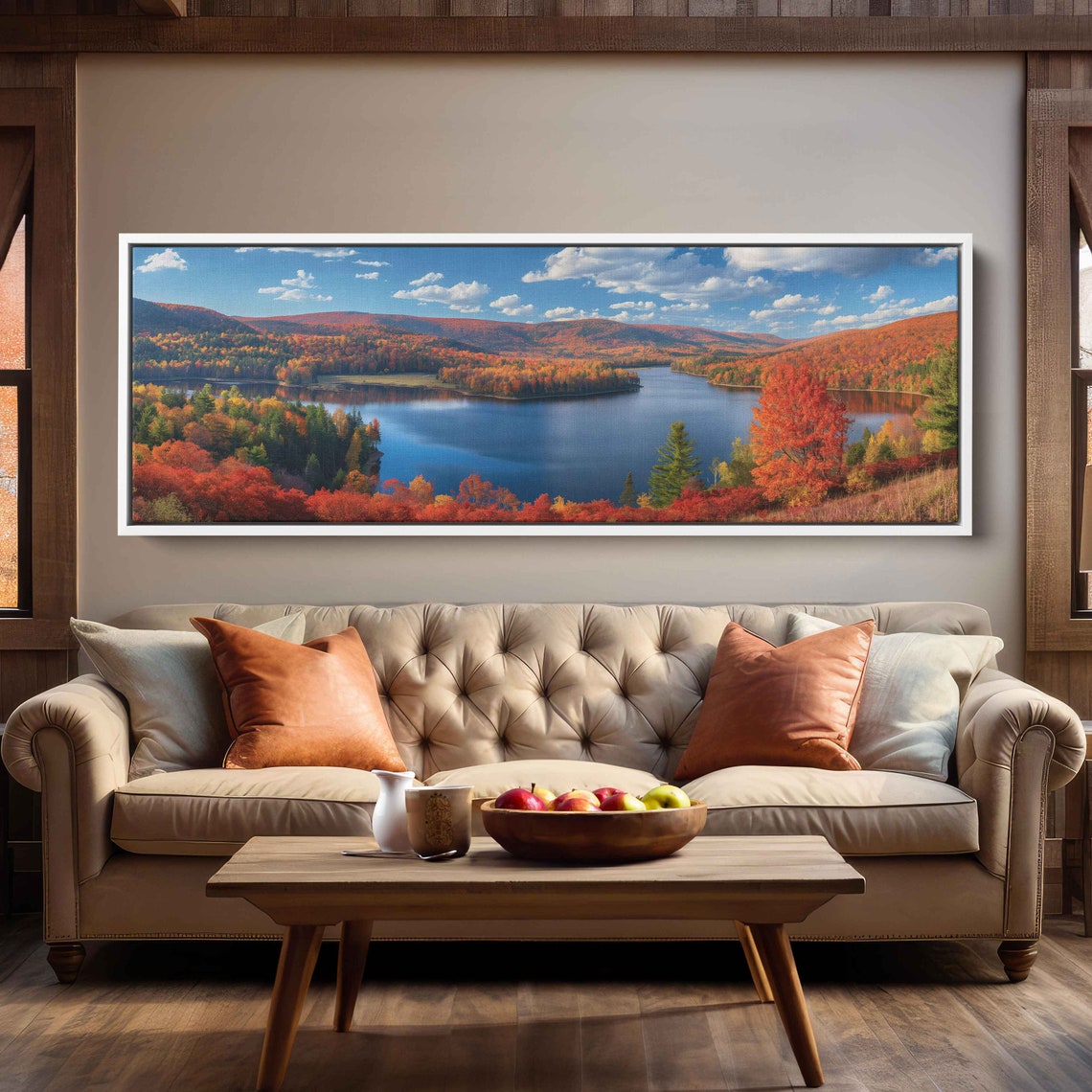 New England Fall Foliage Panoramic Lake And Mountain Autumn Poster - Image 3