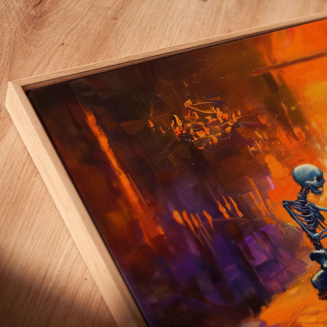 Skeleton Playing Grand Piano Fiery Orange Abstract Music Poster - Image 2