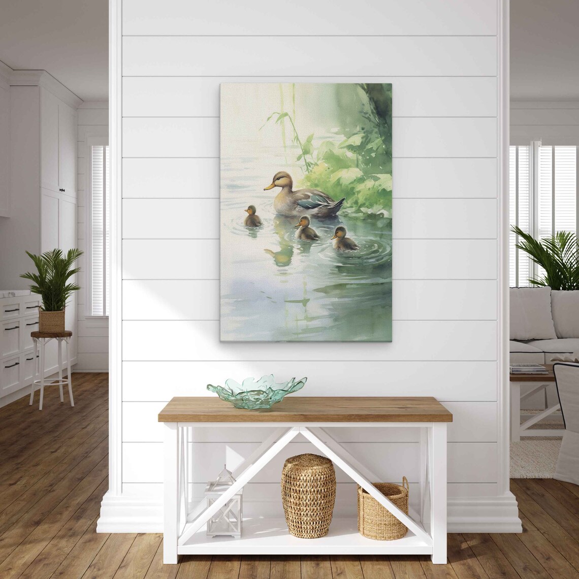Mama Duck and Ducklings Watercolor Pond Swimming Wildlife Art Poster - Image 2