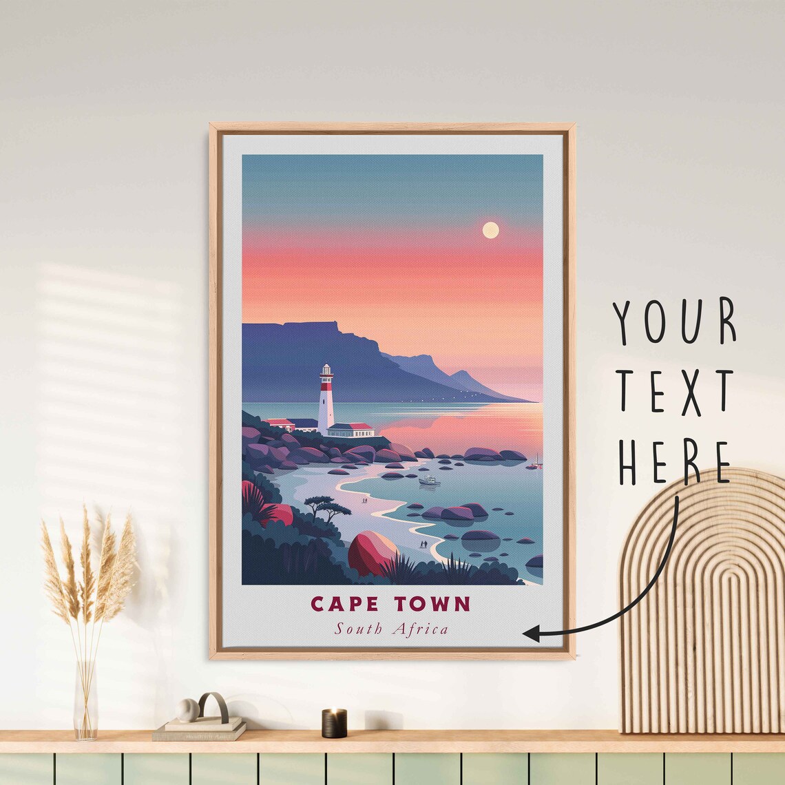 Cape Town South Africa Lighthouse Table Mountain Travel Poster