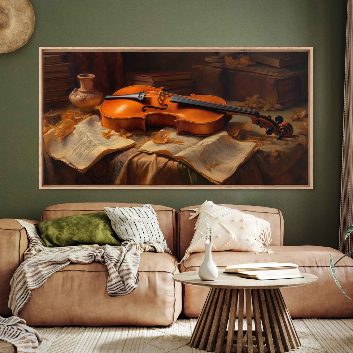 Vintage Violin Resting On Sheet Music Books Still Life Painting Print - Image 3