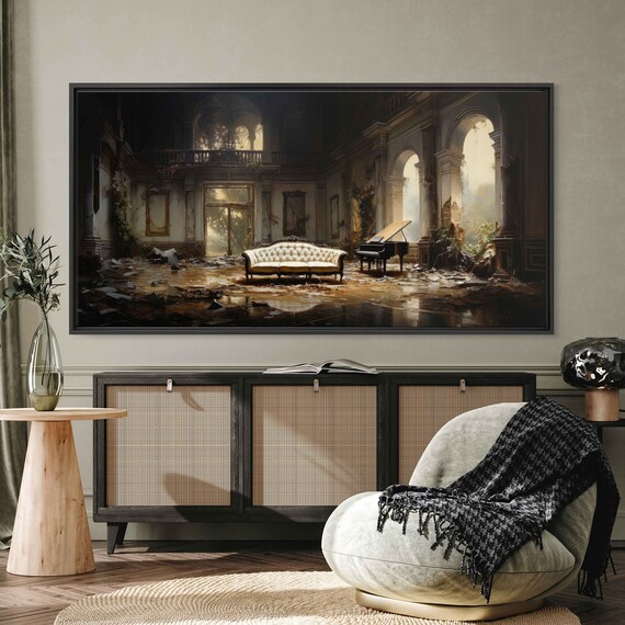 Abandoned Mansion Grand Piano Dusty Hall Lost Opulence Art Poster