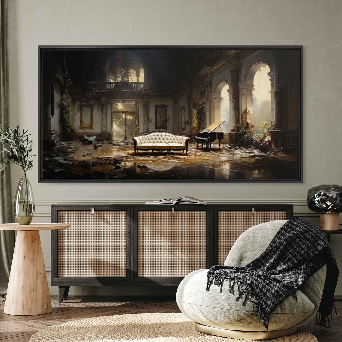 Abandoned Mansion Grand Piano Dusty Hall Lost Opulence Art Poster