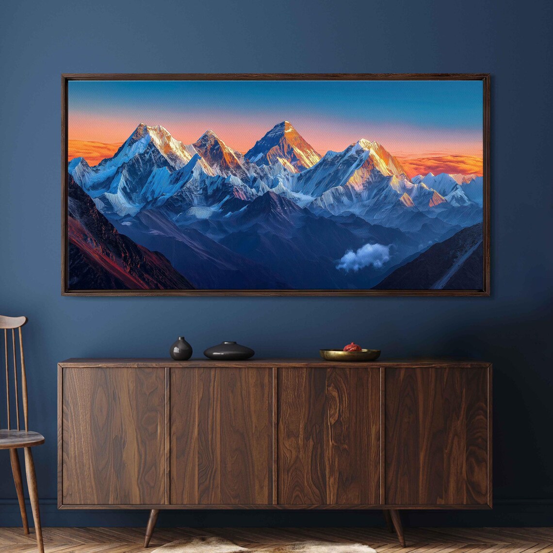 Himalayan Mountain Range Wall Art Print Panoramic Acrylic View Vibrant Blues And Warm Golds