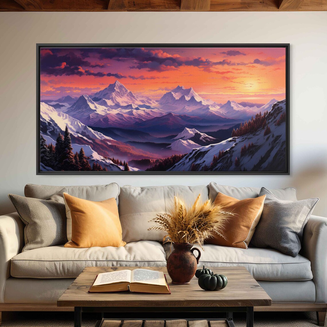 Mountain Range Warm Sunset Framed Print Ready To Hang - Image 3