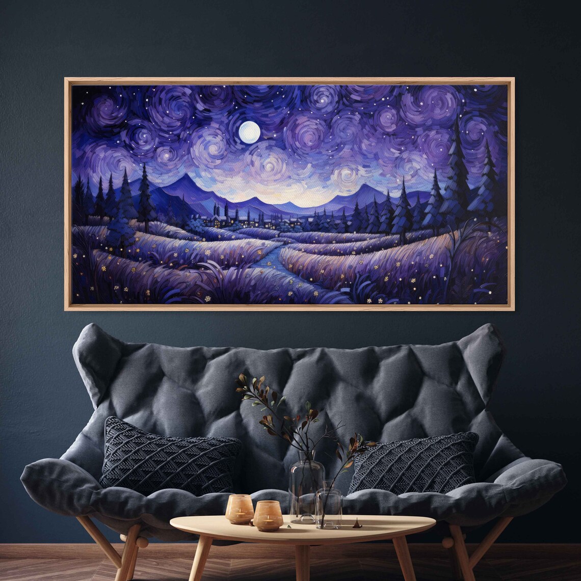 Van Gogh Inspired Starry Night Moonlit Purple Valley Impressionist Poster