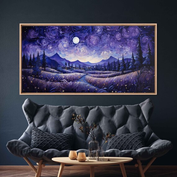 Van Gogh Inspired Starry Night Moonlit Purple Valley Impressionist Poster