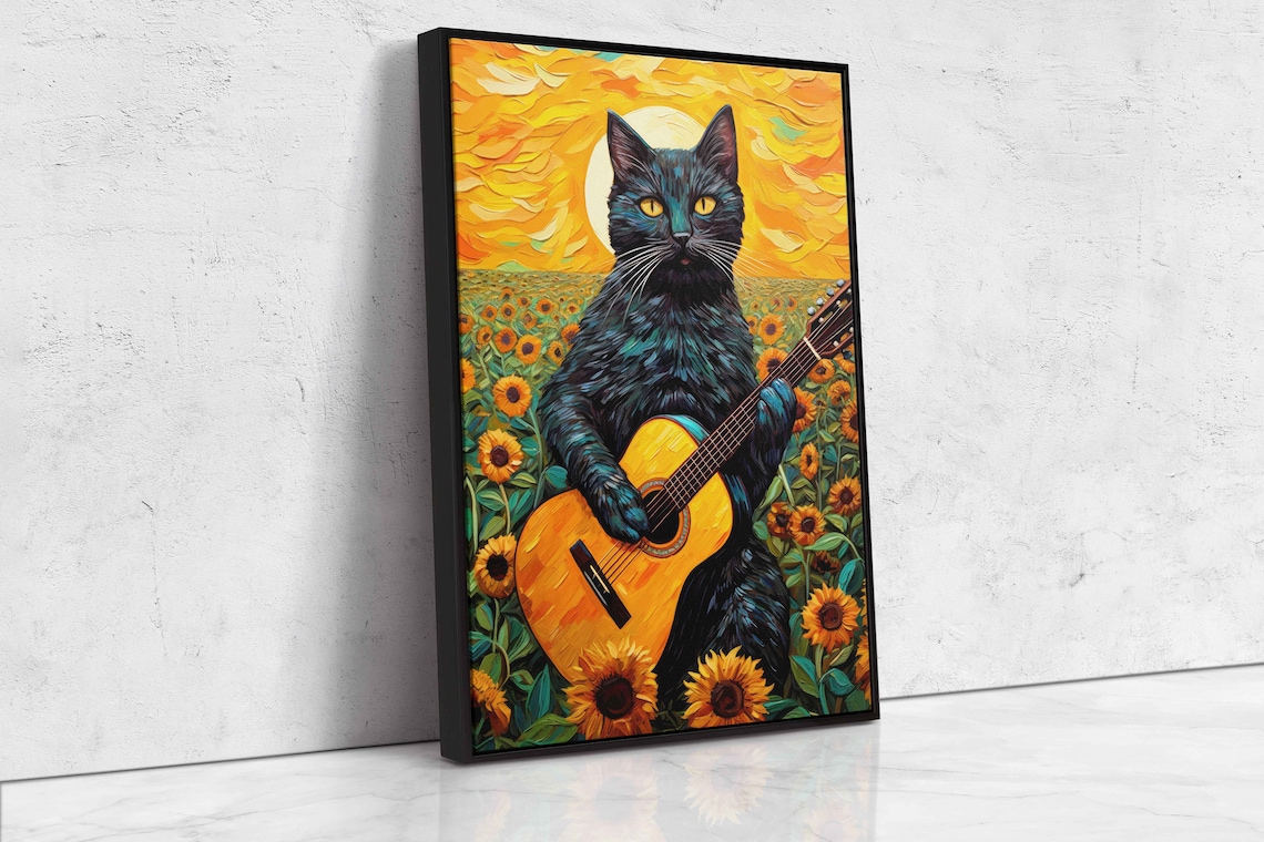 Van Gogh-Inspired Cat Playing Classical Guitar Art Print - Image 4