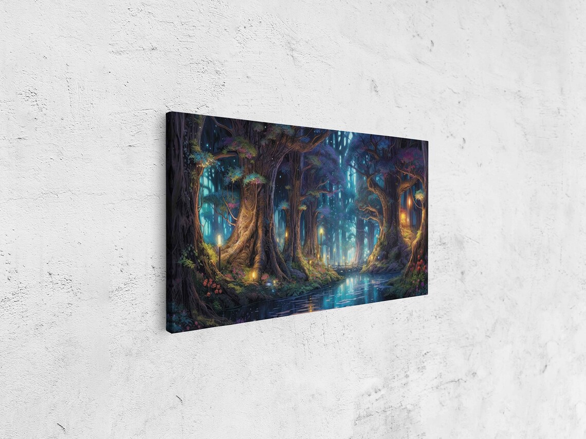 Enchanted Forest Pond Fantasy Landscape Art Print - Image 4