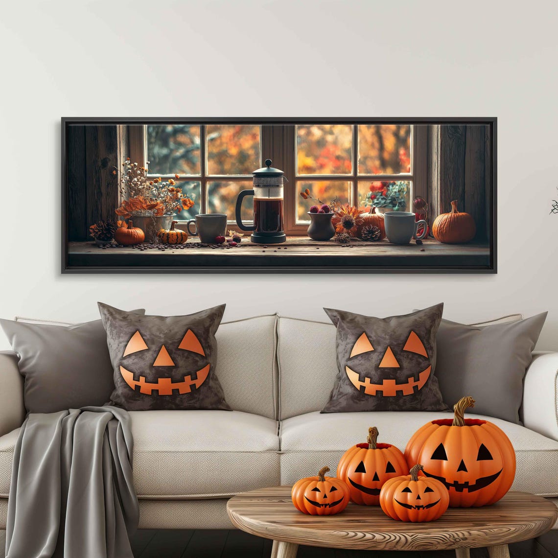 Cozy Coffee Window Sill Autumn Pumpkins French Press Fall Decor Poster - Image 3