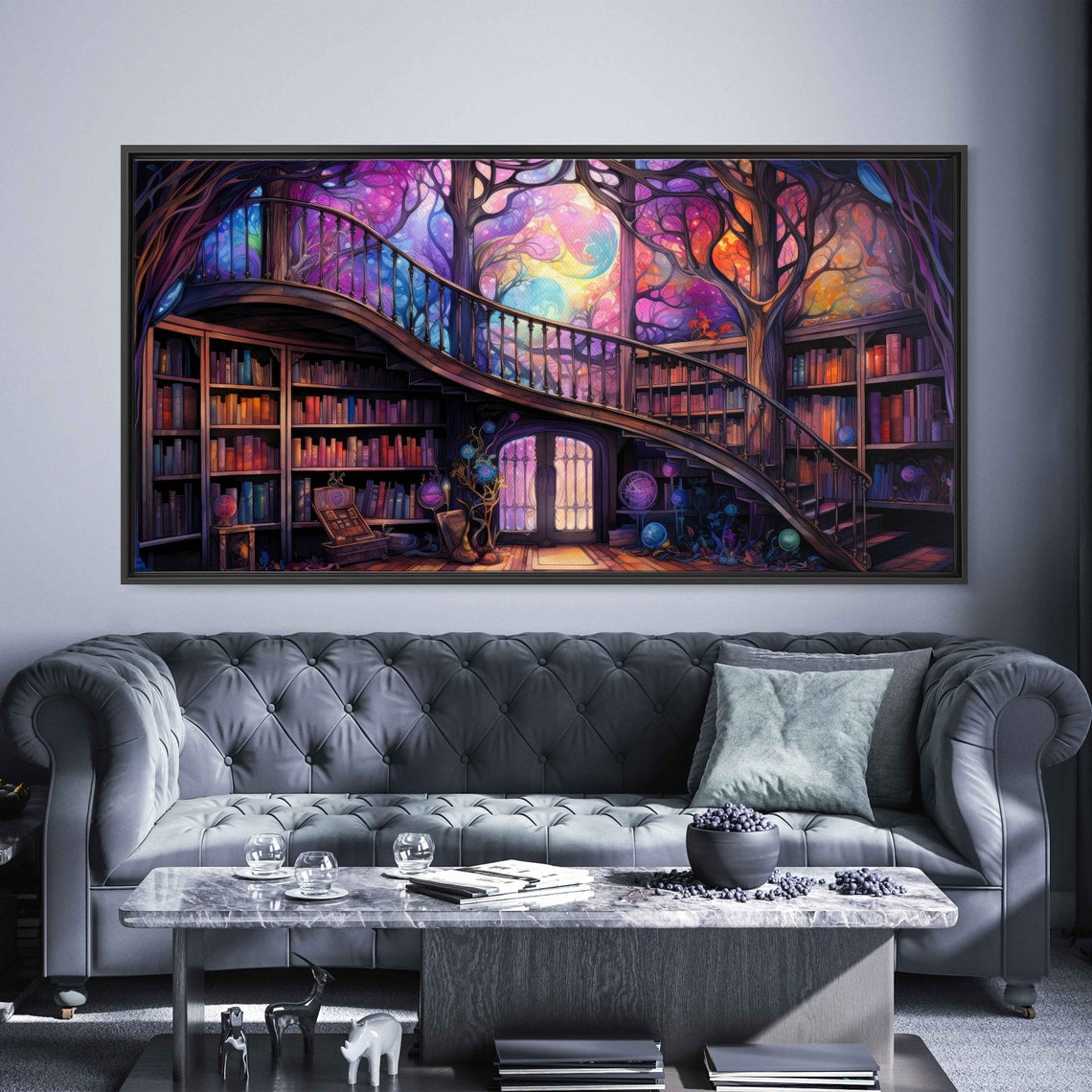 Magical Enchanted Library Tree Of Knowledge Fantasy Art Wall Art Print Ready To Hang Reading Nook - Image 3