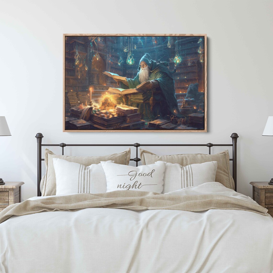 Wizard Reading Spellbooks Magical Library Candlelight Fantasy Painting Print - Image 2