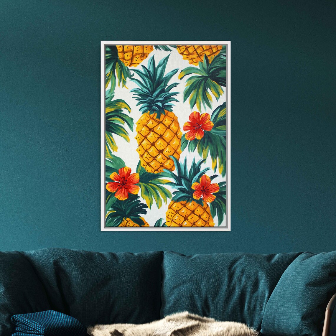 Golden Pineapples And Red Hibiscus Tropical Summer Art Poster