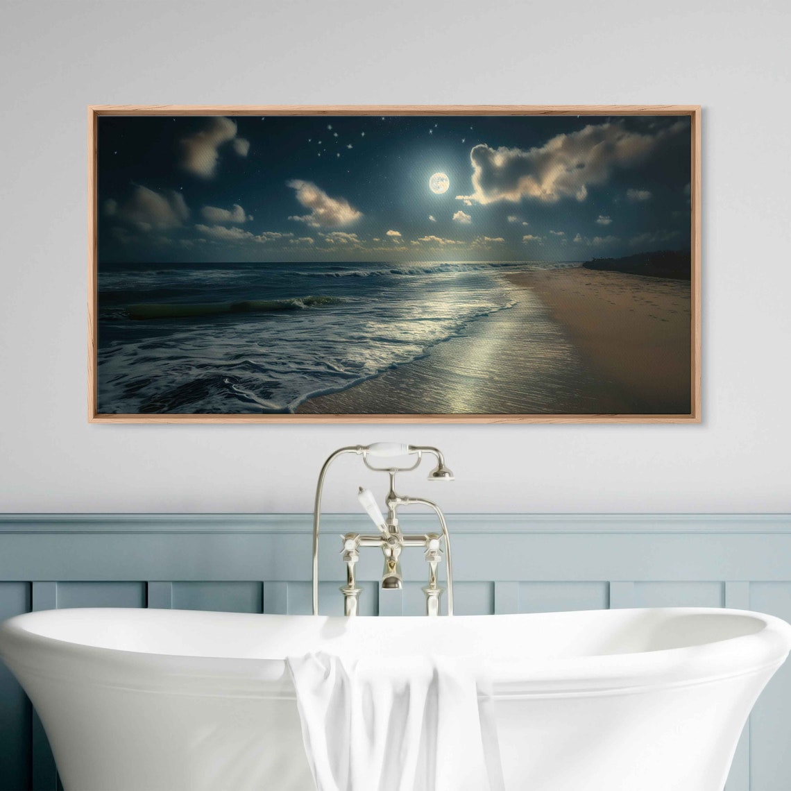 Moonlit Beach Shoreline Full Moon Glow Night Surf Art Poster - Image 2