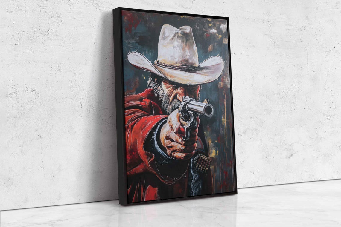 Cowboy Aiming Revolver At Viewer In Red Coat Dramatic Western Poster - Image 4