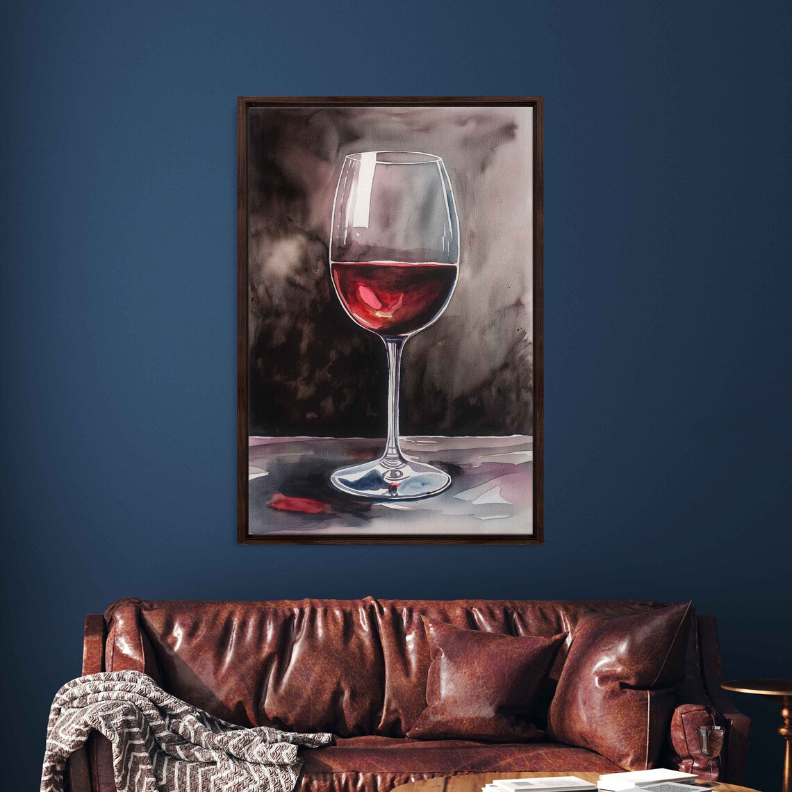 Elegant Red Wine Glass Watercolor Painting Dark Moody Background Art Poster - Image 3