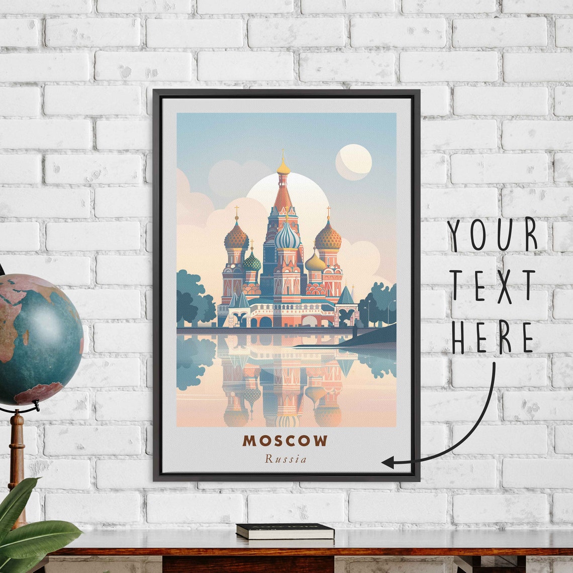 Moscow Russia St Basil Cathedral Domes Water Reflection Travel Poster