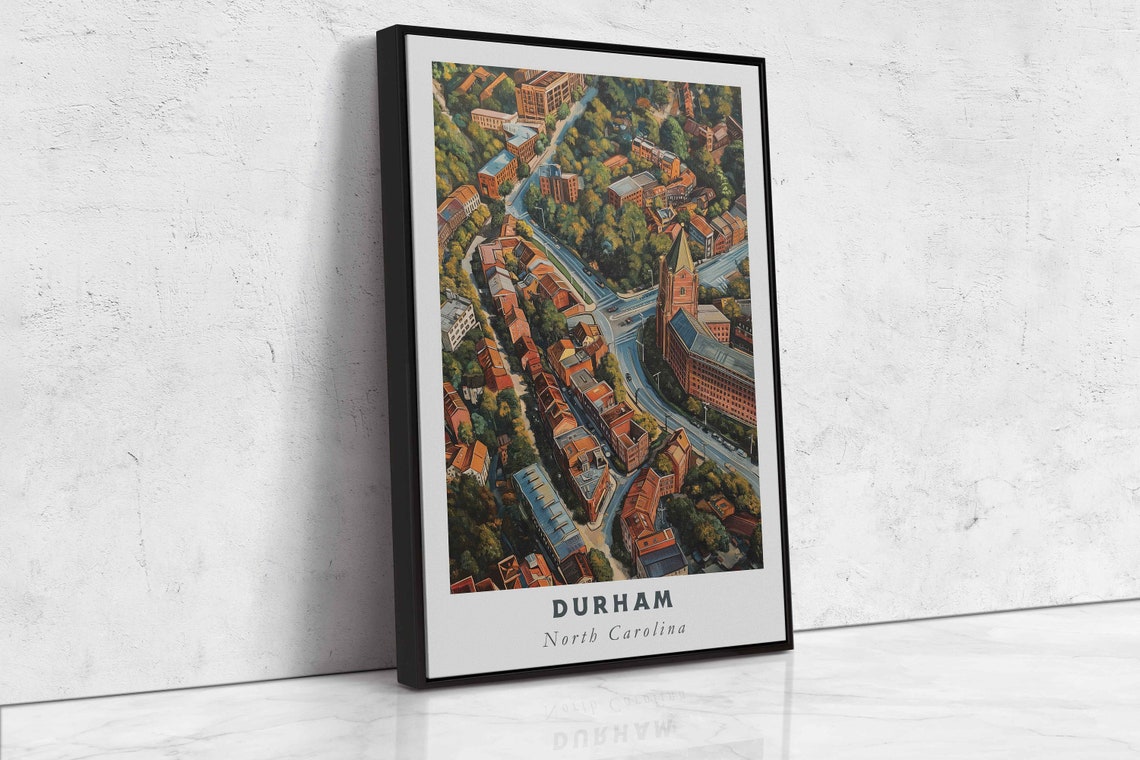 Durham North Carolina Aerial Historic Brick Downtown Green View Poster - Image 2