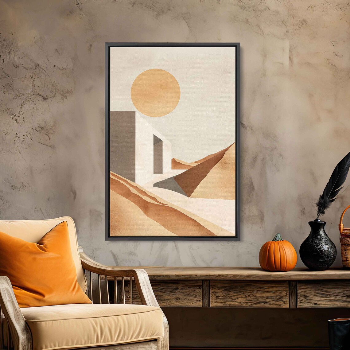 Neutral Desert Boho Style Wall Art Print Minimalist Design Abstract Shapes Desert Moon Eclectic Print Ready To Hang - Image 3