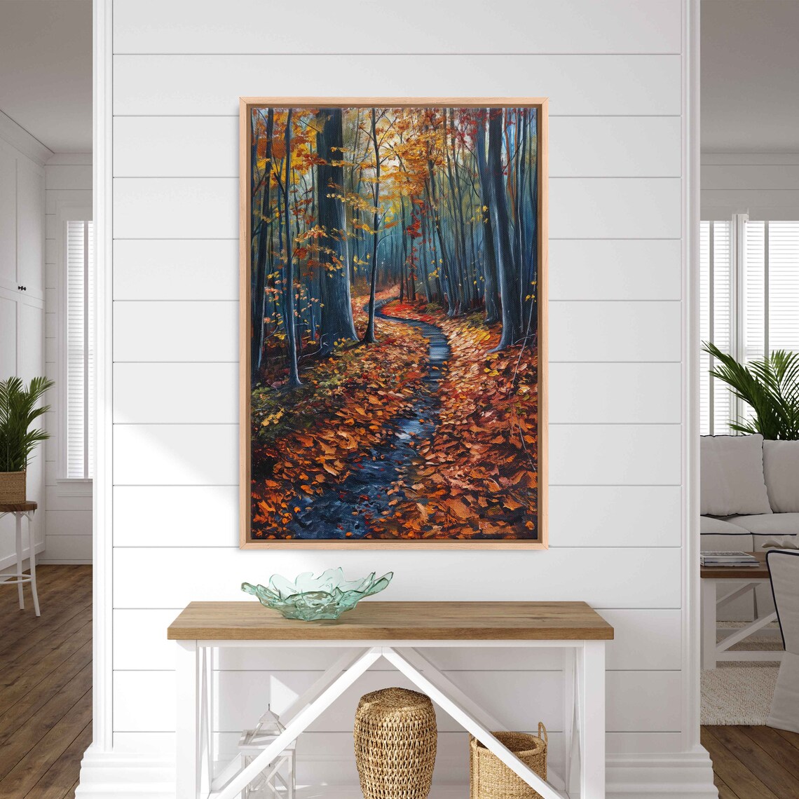 Serene Wooded Pathway, Fall Leaves Forest Art Print - Image 3