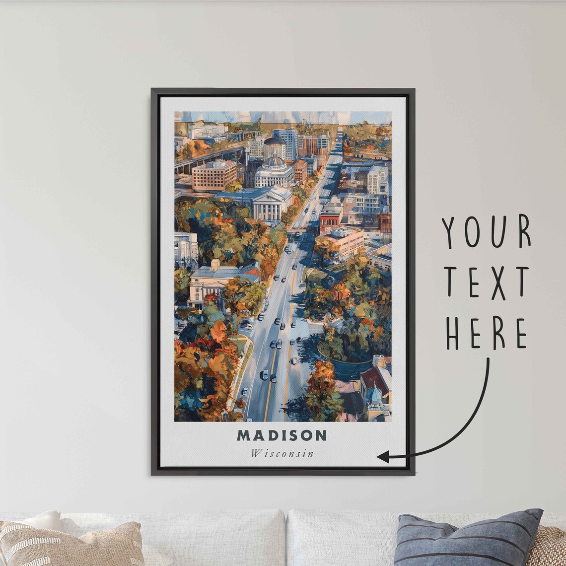 Madison Wisconsin State Capitol Dome Autumn Street Aerial View Poster