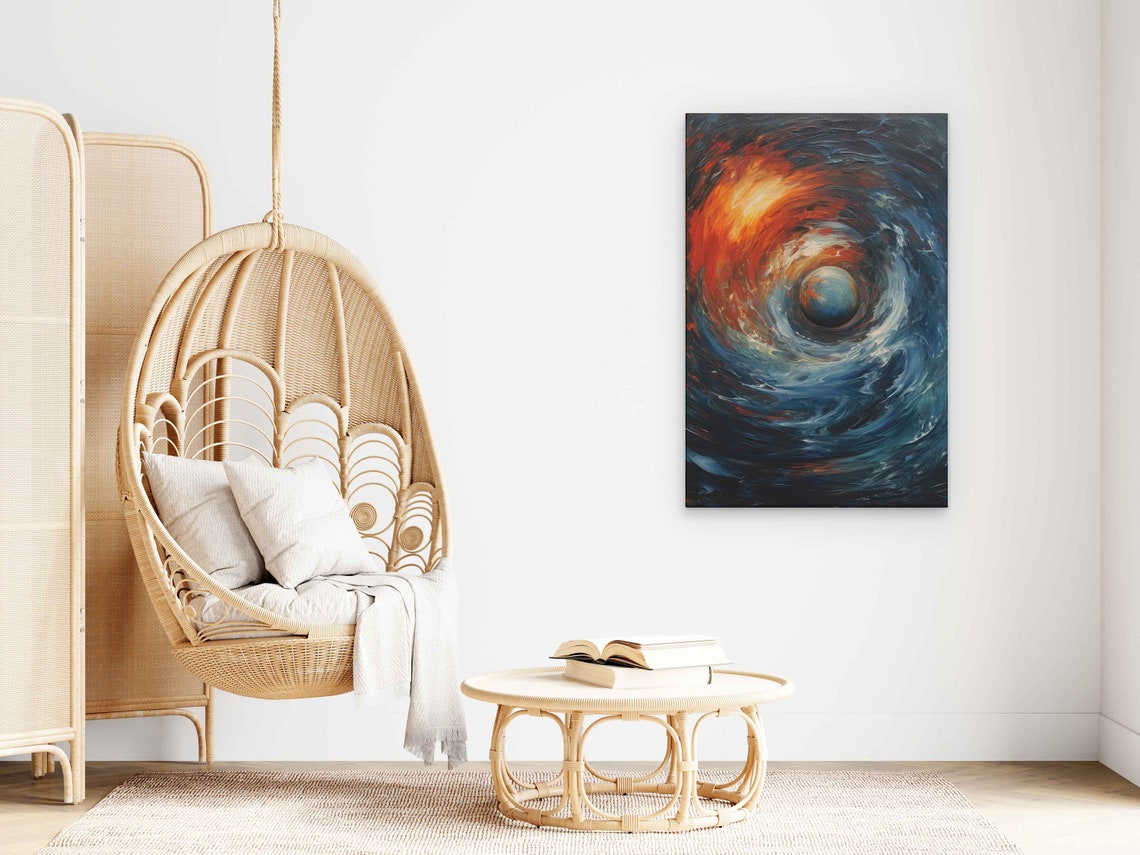 Fiery Cosmic Vortex Swirl Planet Textured Abstract Oil Painting Poster - Image 3