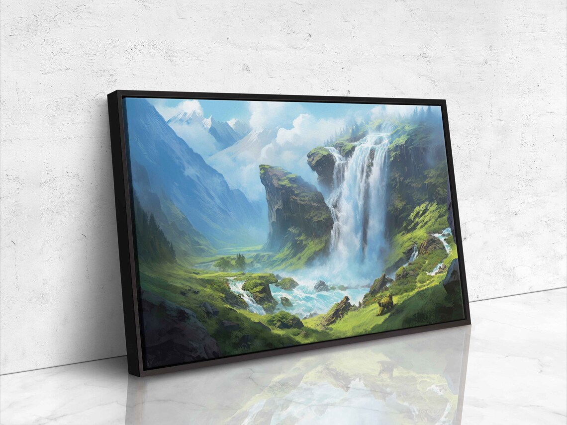 Roaring Waterfall Landscape Painting Art Print - Image 4