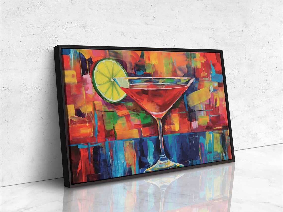 Red Cocktail Martini Glass Lime Slice Colorful Abstract Bar Painting Poster - Image 4