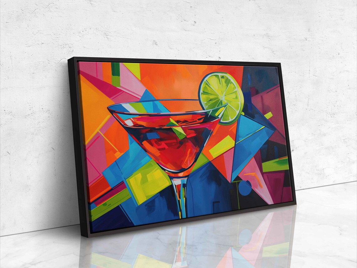 Pop Art Martini Glass Lime Wedge Geometric Colorful Cocktail Print Poster - Image 4