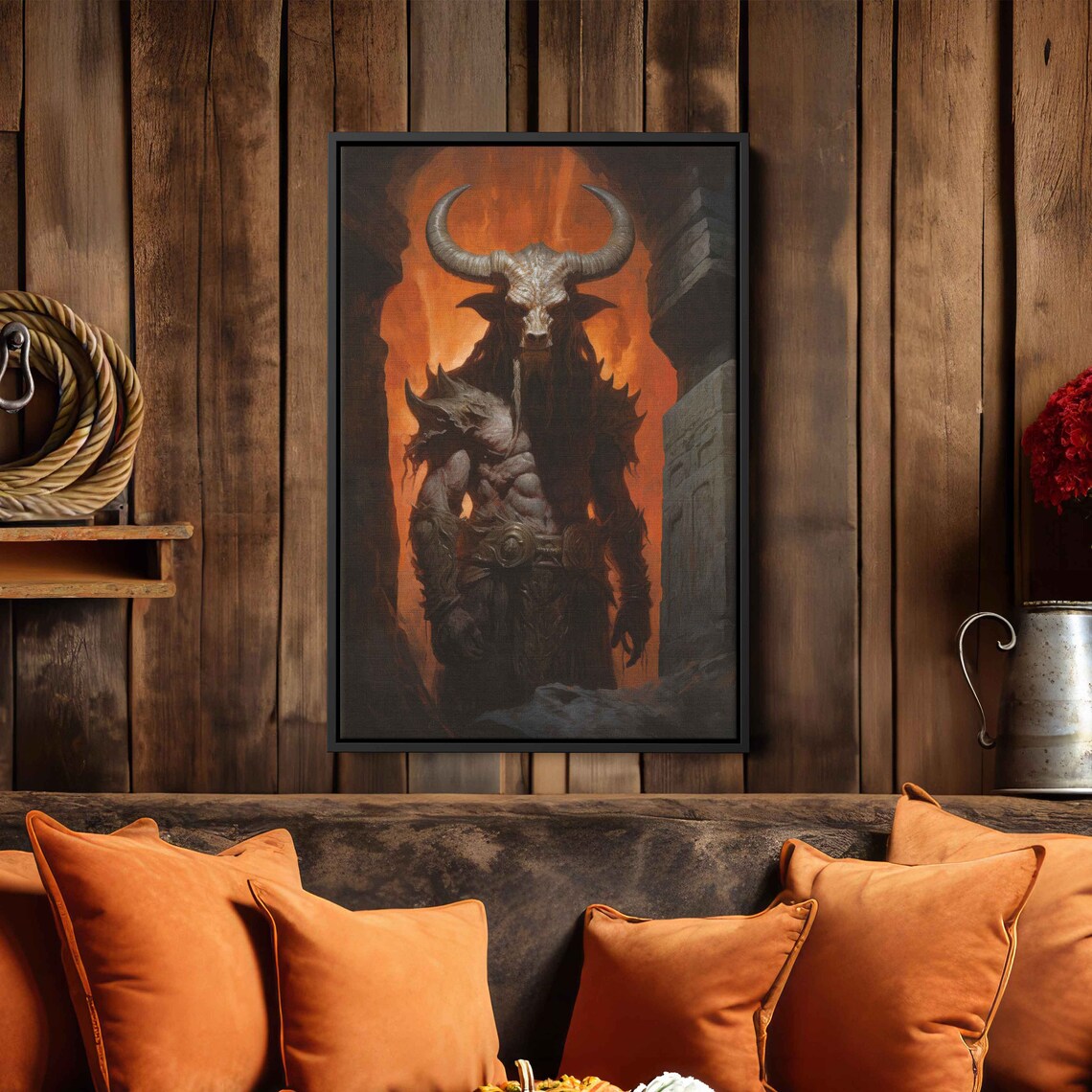 Minotaur Bull Skull Warrior Guarding Gates Of Hell Dark Art Print - Image 3