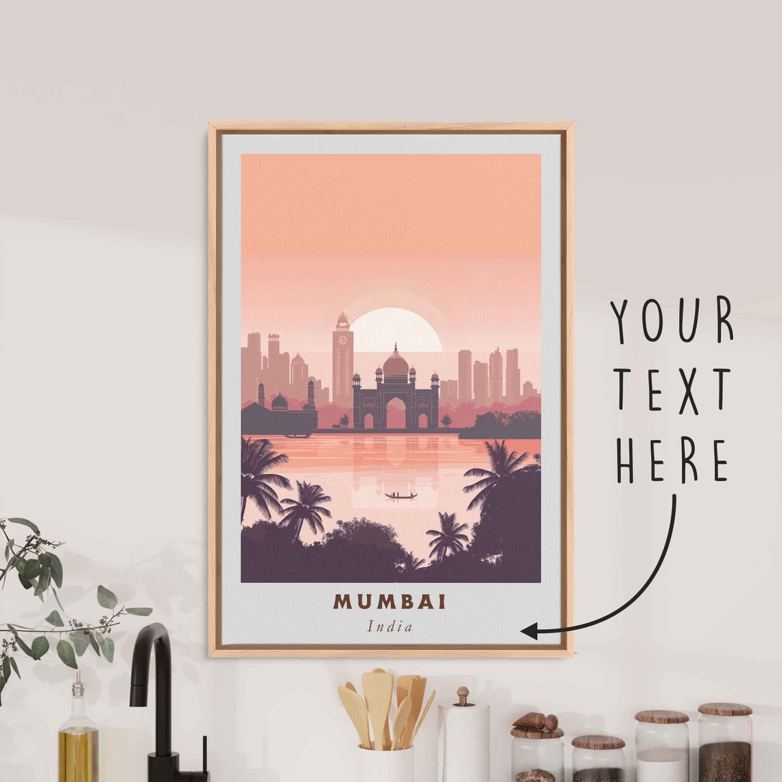 Mumbai India Gateway of India Palms Sunset Minimalist Travel Poster