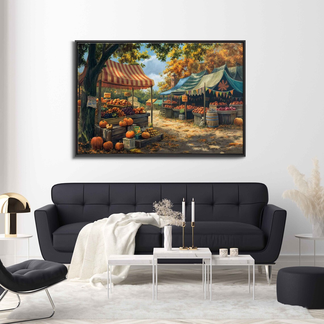 Fall Farmers Market Stalls Pumpkins Produce Harvest Festival Poster