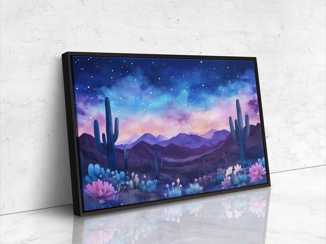 Whimsical Arizona Desert Night Sky Wall Art Print Watercolor Cacti Stars Gradients - Image 4