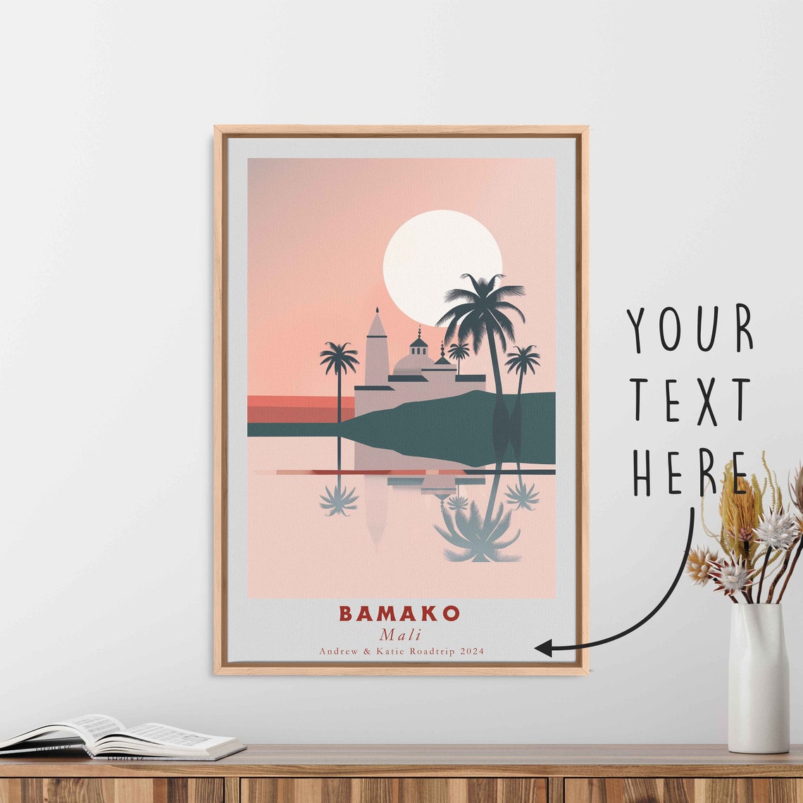 Bamako Mali Palm Trees Sunset Reflection Retro Travel Poster - Image 3