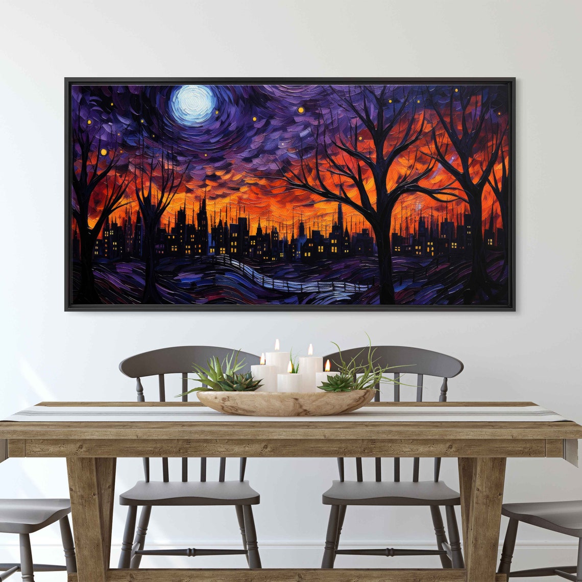 Starry Night Van Gogh Inspired Halloween Wall Art Print Spooky Town Ready To Hang - Image 2