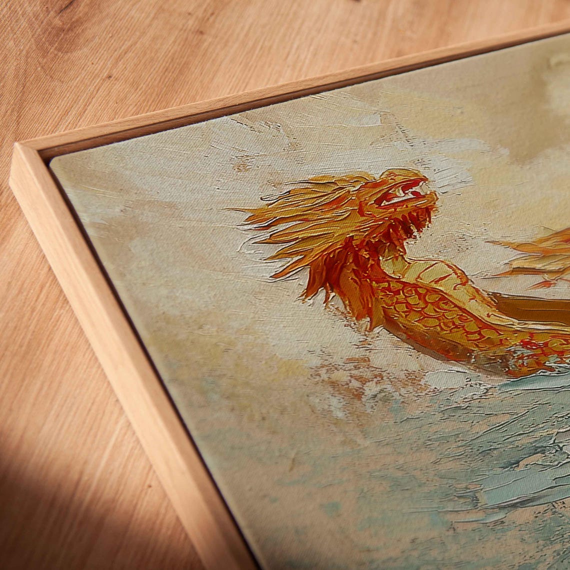Chinese Dragon Boat Racing Golden Dragon Panoramic Oil Painting Poster - Image 2