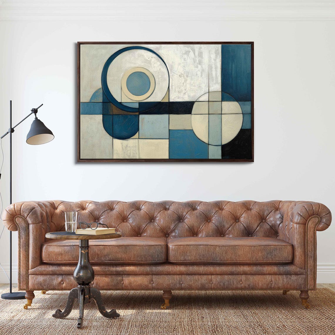 Blue Cream Geometric Circles Abstract Minimalist Modern Art Poster