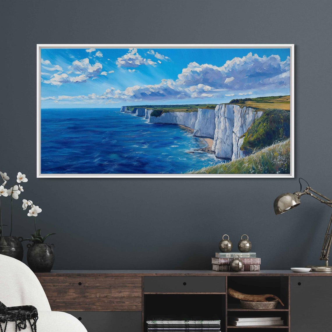 White Cliffs Of Dover Towering Above Deep Blue Sea Waves Poster