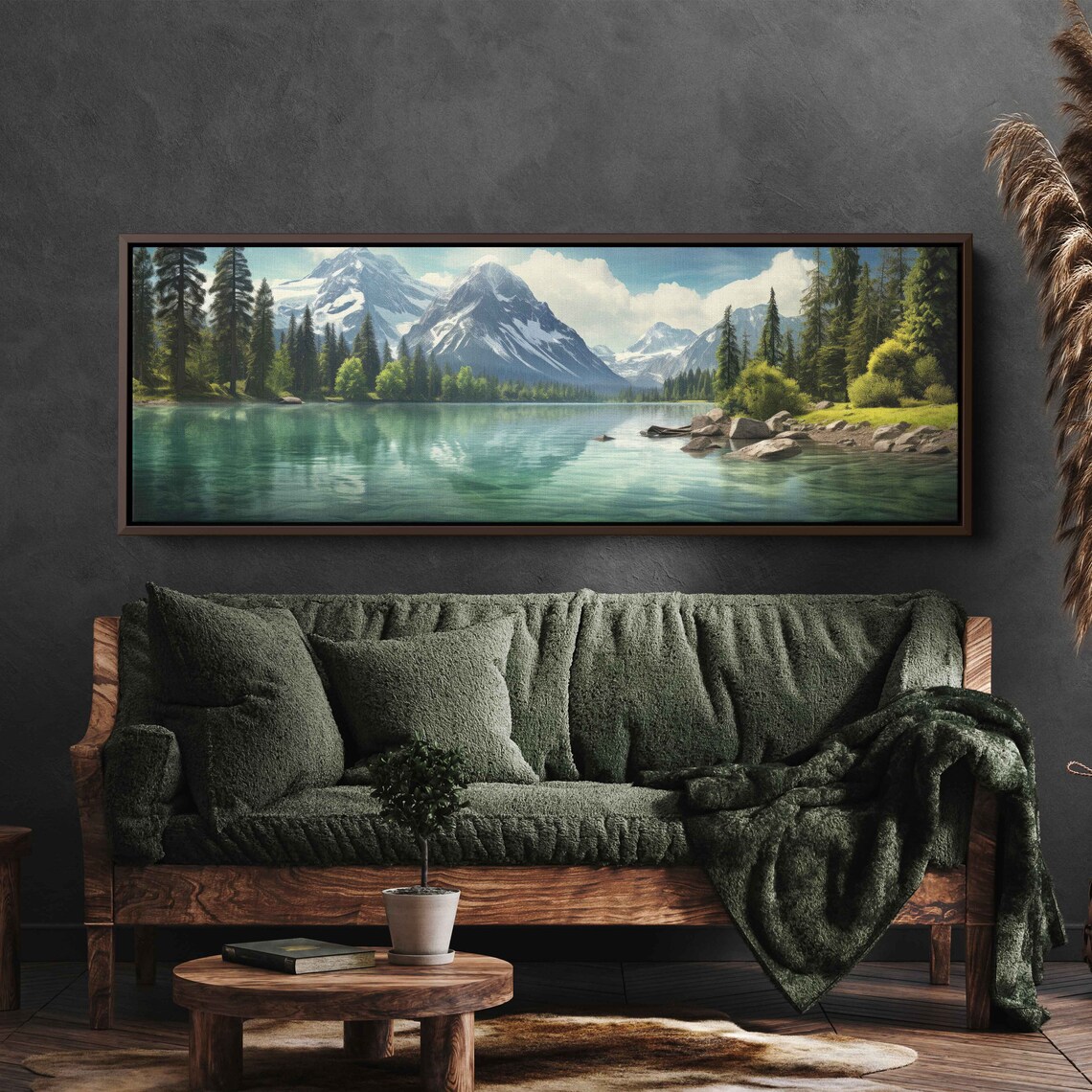 Panoramic Lakeside Vista, Mountain River Art Print
