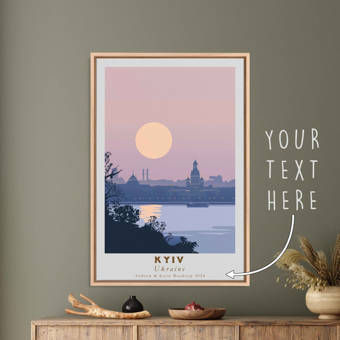 Kyiv Ukraine Dnipro River Skyline Silhouette Sunset Travel Poster - Image 3