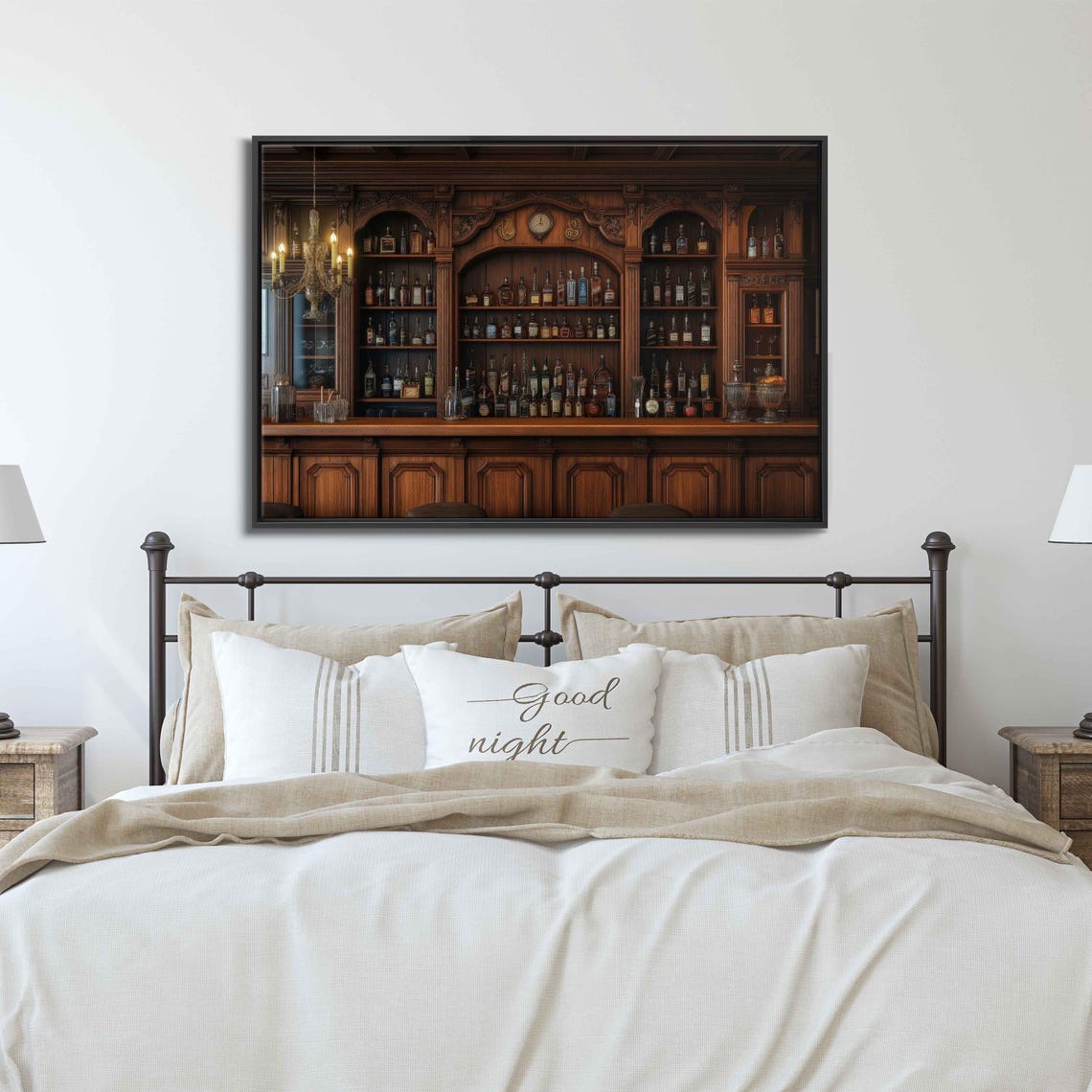 Rustic Wooden Home Bar Backlit Whiskey Shelves Man Cave Poster - Image 3