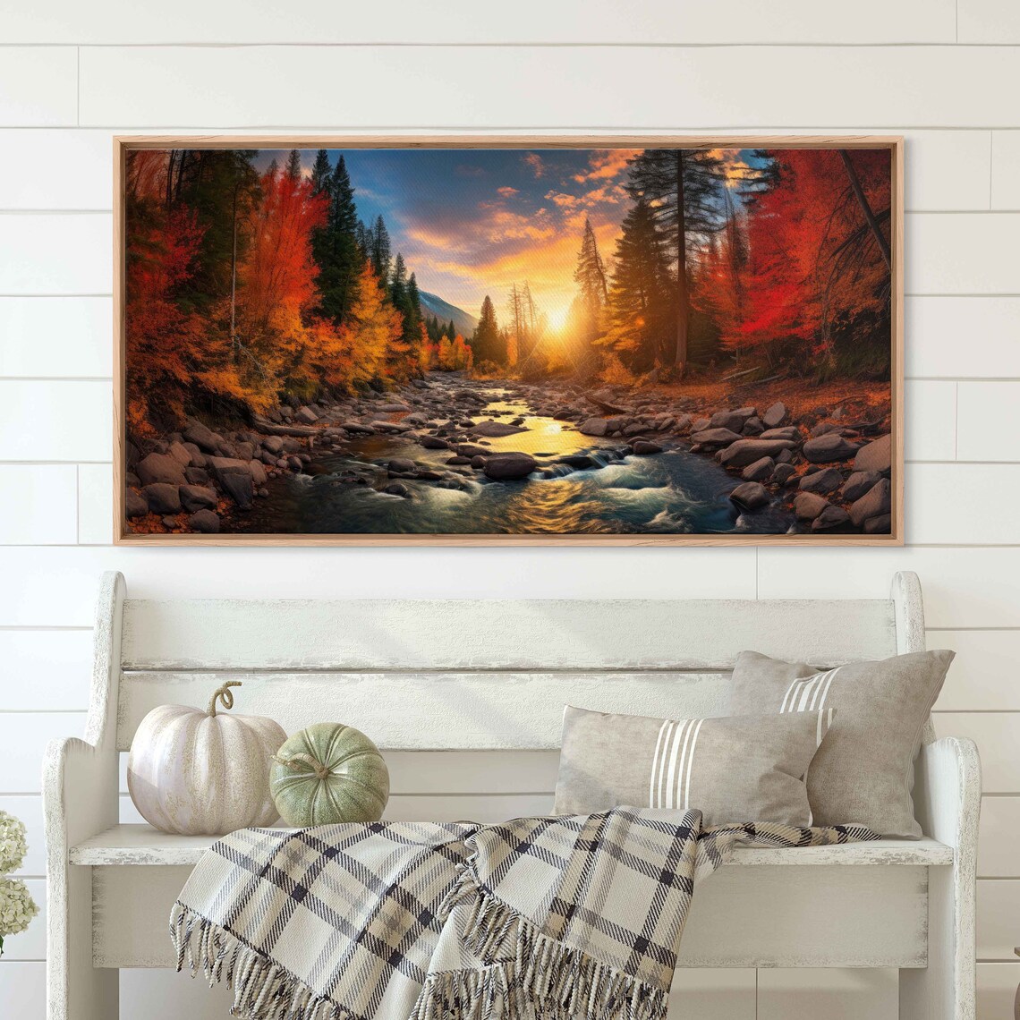 Sunset Autumn Forest Rocky Stream Fiery Fall Foliage Nature Poster - Image 3