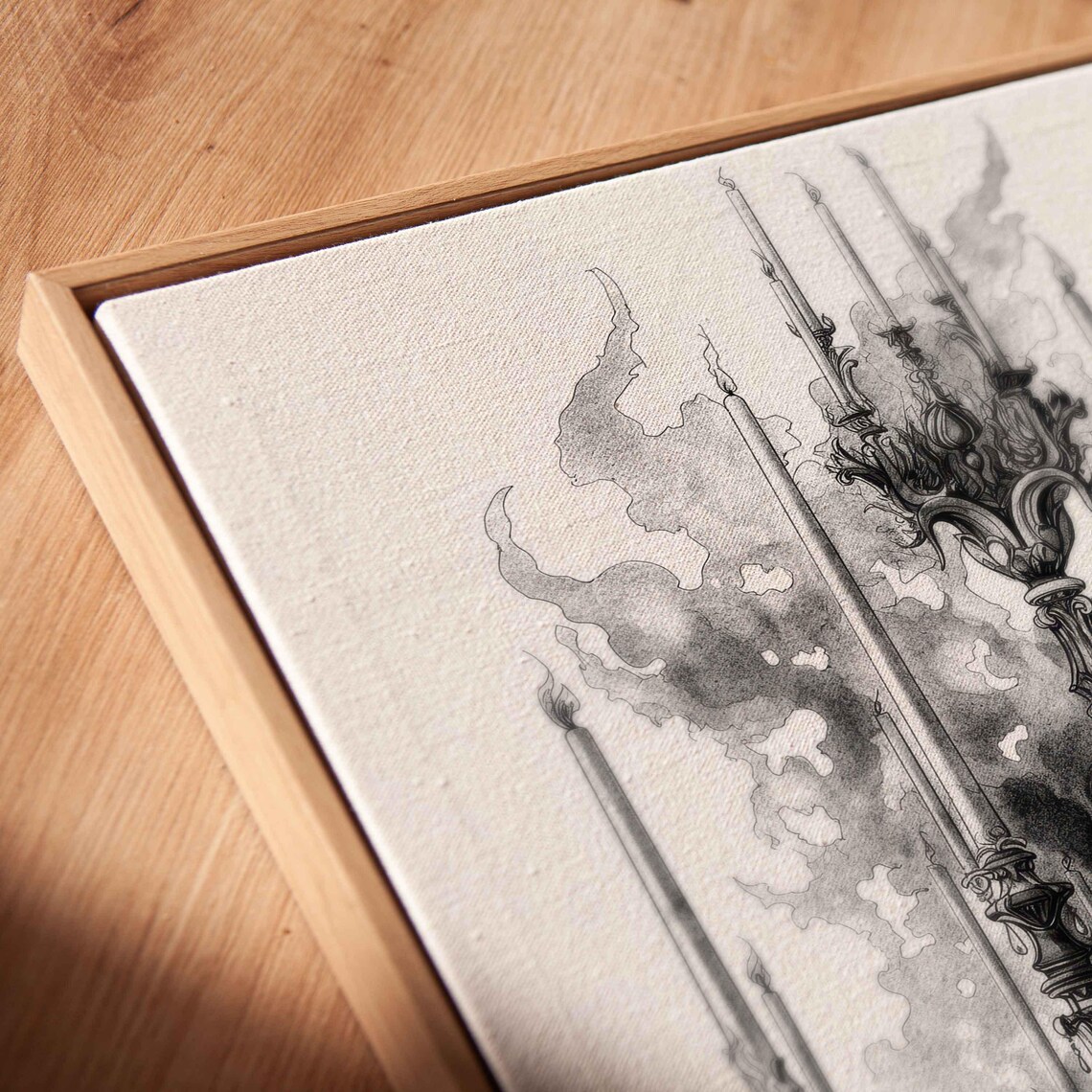 Ornate Gothic Chandelier Flaming Candles Smoke Ink Art Halloween Poster - Image 2