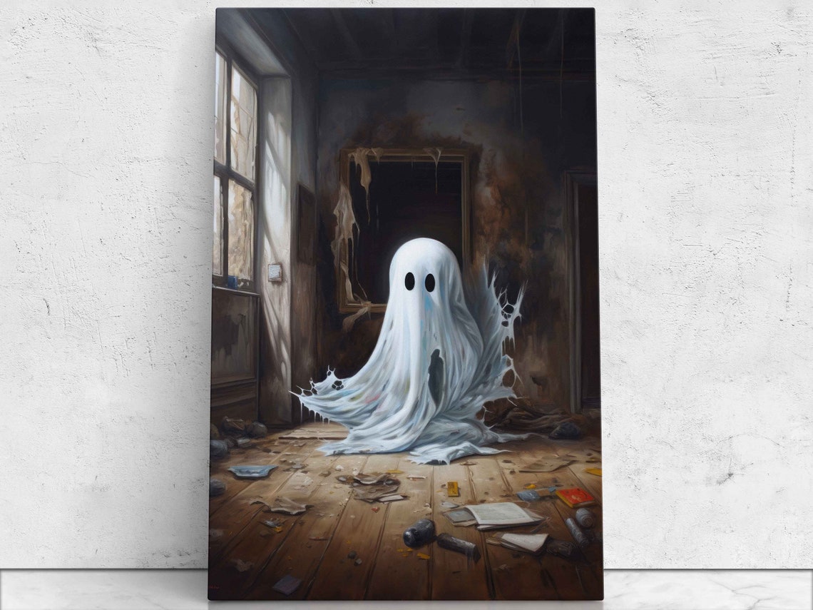 Cute Scary Ghost In An Abandoned House Print Wall Art