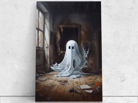 Cute Scary Ghost In An Abandoned House Print Wall Art