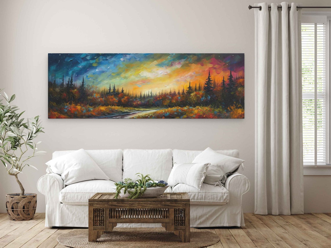 Sunset Forest Mosaic Sky Panoramic Palette Knife Painting Art Poster - Image 4