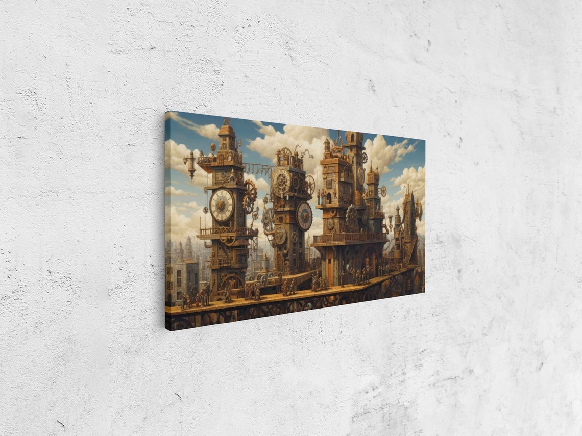 Victorian Steampunk Cityscape Clock Towers Gears Fantasy Poster - Image 4