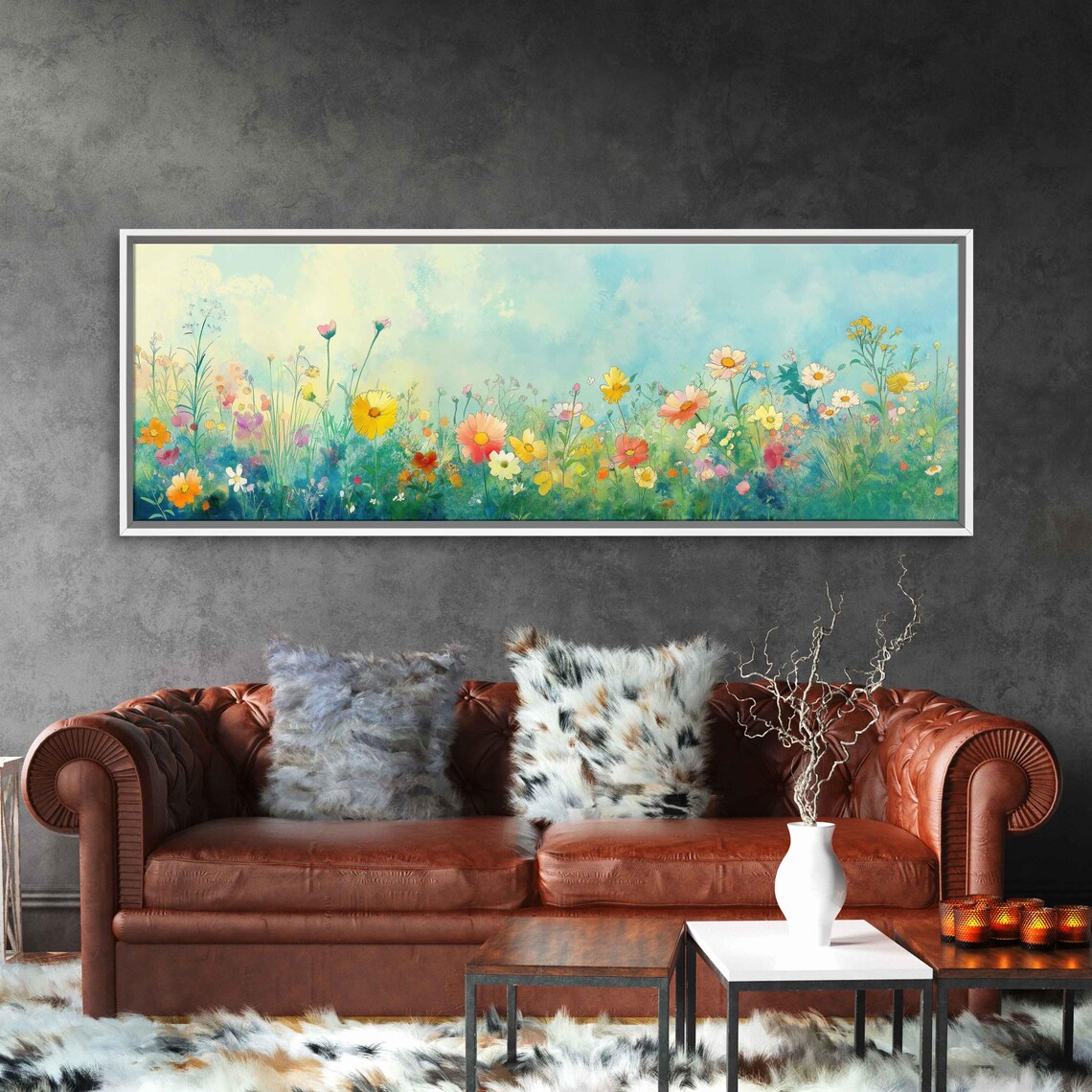 Expansive Meadow Of Wildflowers Dreamlike Watercolor Bright Art Poster - Image 3